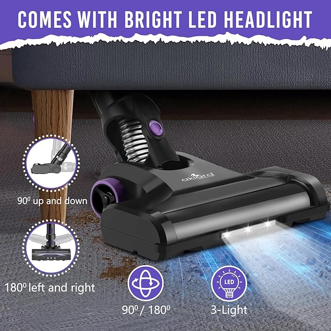 Akiara Cordless Vacuum & Mop Combo - 130W Suction, 50-Min Runtime, 6-in-1 for Carpet & Hard Floor (Purple)