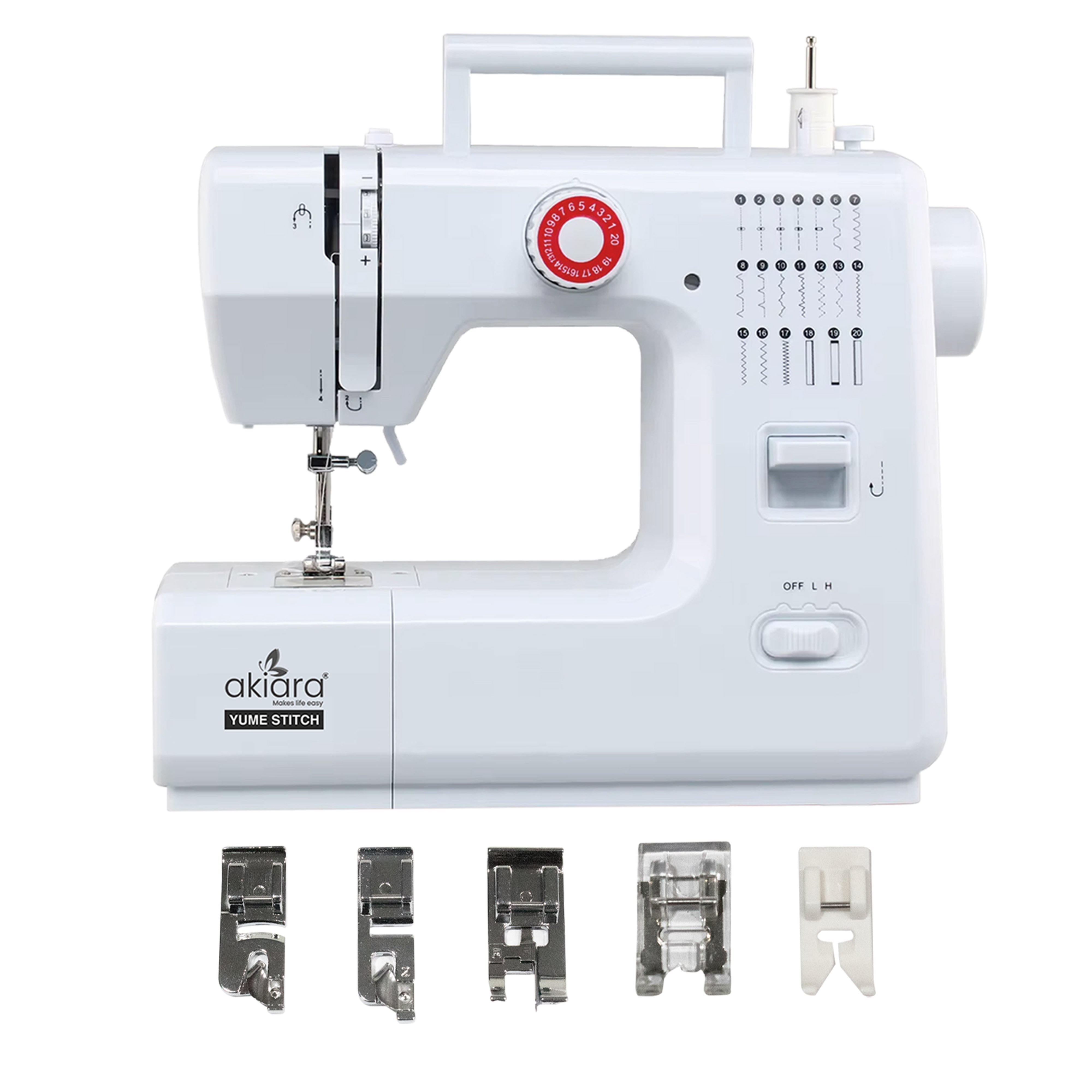 Akiara Sewing Machine Presser Feet Set, 5 Pieces - Hemmer, 1/8 Inch Round Hemmer, Overcast, Satin Stitch, Zigzag Footer