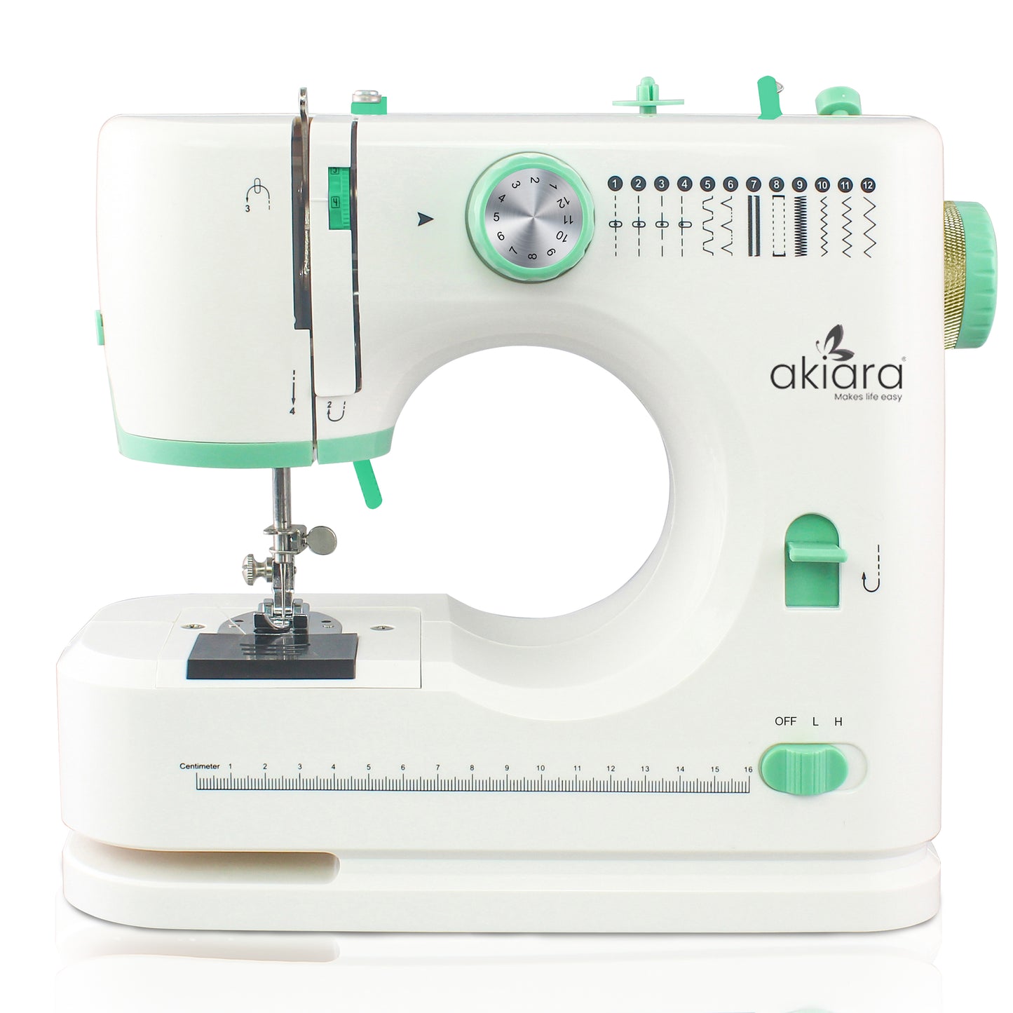 Akiara Embroidery Sewing Machine – 12 Stitch Pattern Portable Electric Stitching Machine with Reverse & Zigzag Stitch, Foot Pedal & Auto Mode (White)