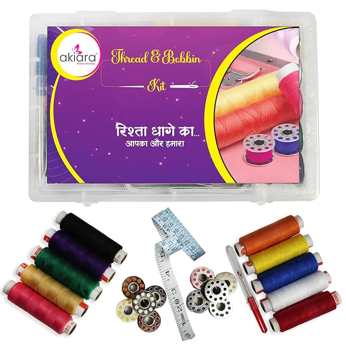 Akiara Mini Sewing Machine Kit – Portable Electric Stitching Machine with Foot Pedal, AC/DC Power, 24 Needles, Threads & Accessories | Best Small Sewing Machine for Home & Beginners