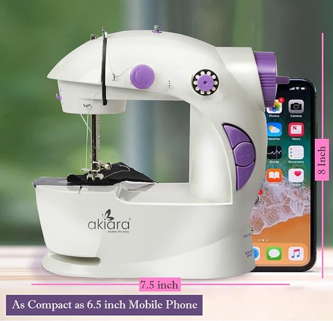 Akiara Mini Sewing Machine Kit – Portable Electric Stitching Machine with Foot Pedal, AC/DC Power, 24 Needles, Threads & Accessories | Best Small Sewing Machine for Home & Beginners