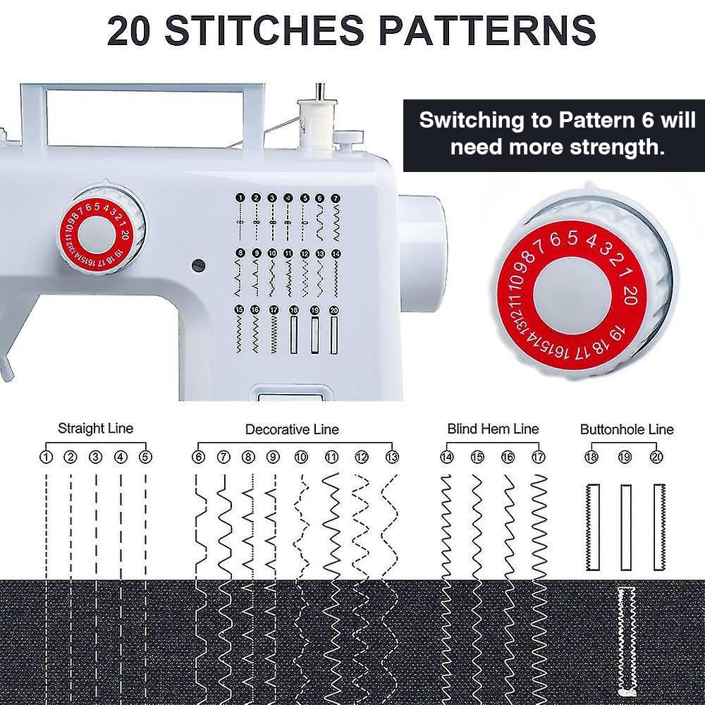Akiara Sewing & Embroidery Machine – 20 Stitch Patterns, Reverse & Zig Zag Stitch, Heavy Metal Frame, Foot Pedal & Auto Sewing Mode, Portable AC/DC Tailoring Machine