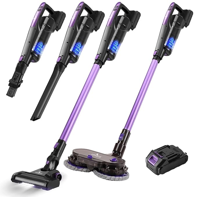 Akiara Cordless Vacuum & Mop Combo - 130W Suction, 50-Min Runtime, 6-in-1 for Carpet & Hard Floor (Purple)