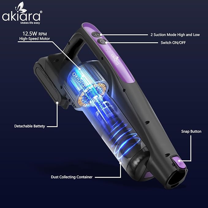 Akiara Cordless Vacuum & Mop Combo - 130W Suction, 50-Min Runtime, 6-in-1 for Carpet & Hard Floor (Purple)