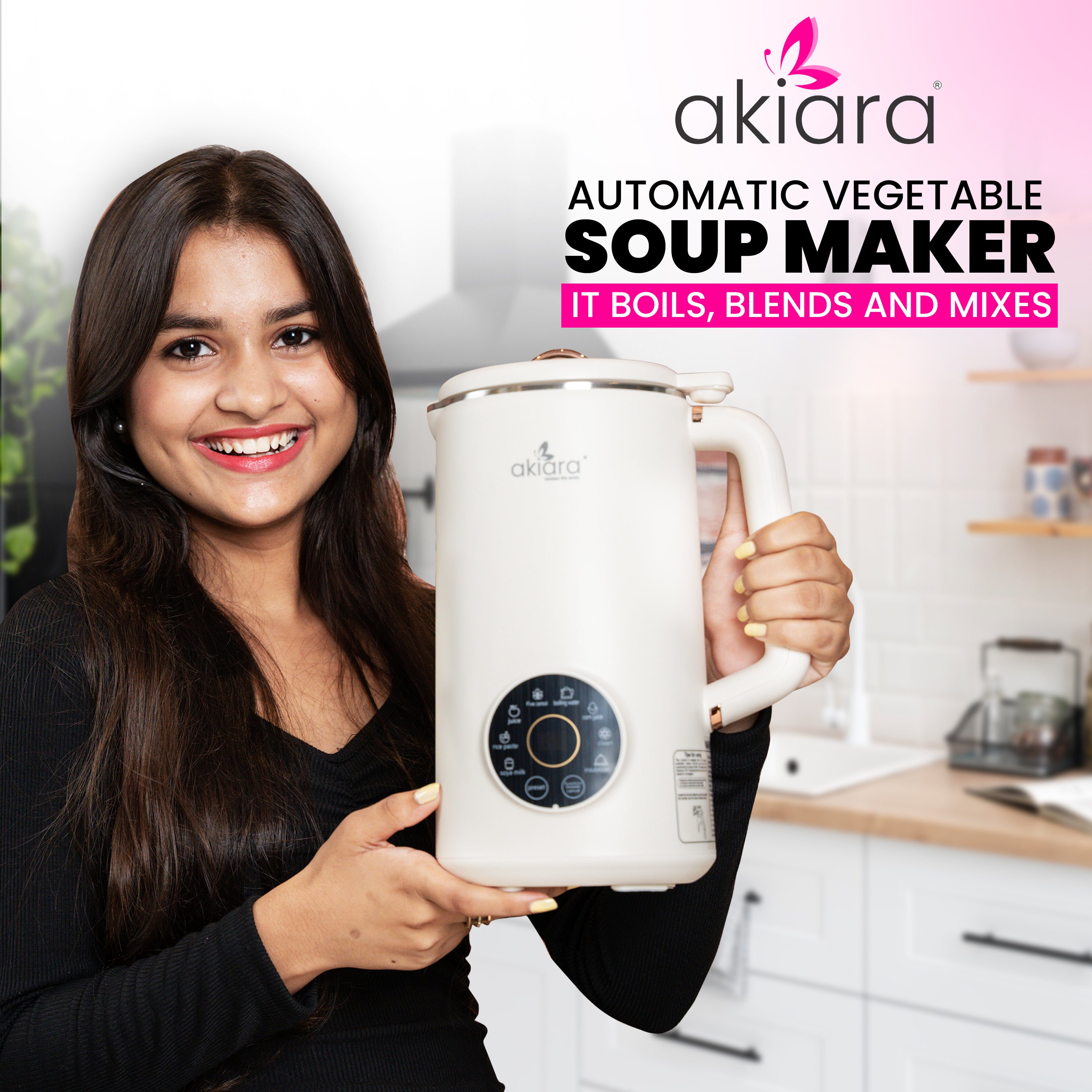 Akiara 5-in-1 Automatic Soup & Beverage Maker - Multifunctional Use for Soup, Soy Milk, Juice, & More