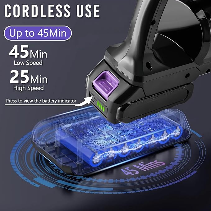 Akiara Cordless Vacuum & Mop Combo - 130W Suction, 50-Min Runtime, 6-in-1 for Carpet & Hard Floor (Purple)