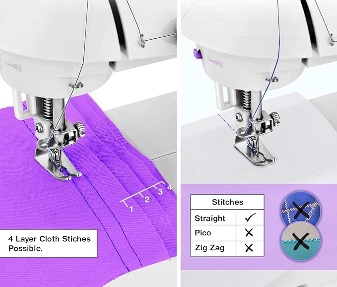 Akiara Portable Mini Sewing Machine for Home Tailoring – Easy to Use Electric Silai Machine with Foot Pedal (White & Purple) WITHOUT TABLE