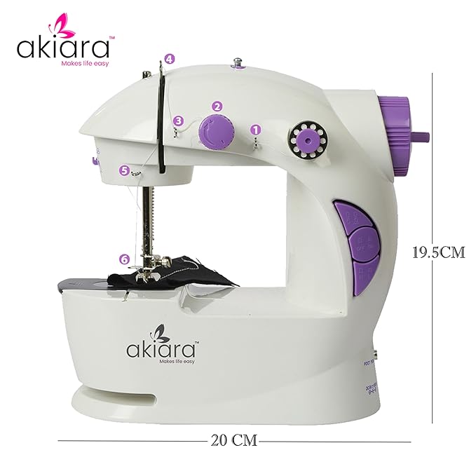 Akiara Mini Sewing Machine Kit with foot pedal & accessories. Portable electric stitching machine with dual speed & power supply. Perfect for home & beginners.