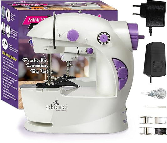 Akiara - Makes Life Easy Tailoring Mini Sewing Machine for Home Tailoring Use | Mini Silai Machine (White & Purple)