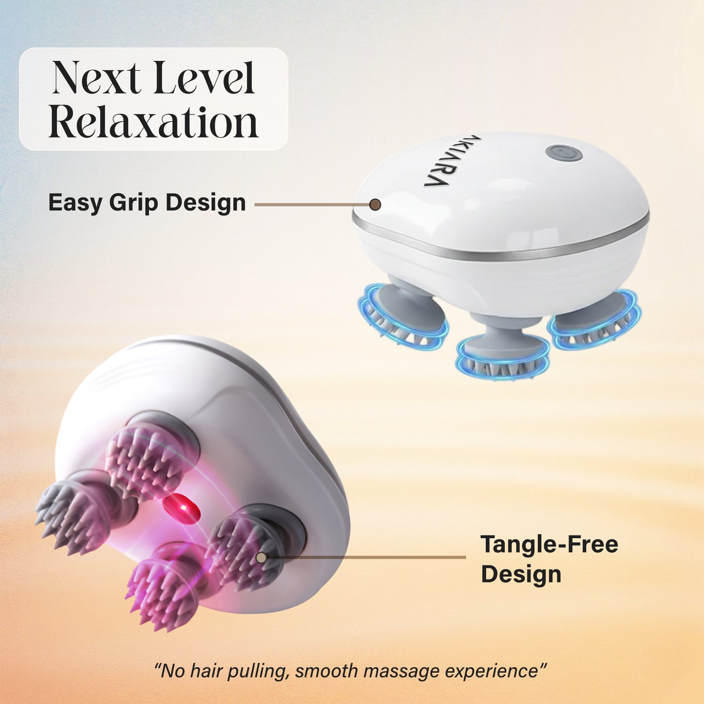 Akiara Smart Scalp Massager for Head, Hair & Body Relaxation | Electric Portable Waterproof Head Massager with 4 Kneading Nodes | Stress Relief, Blood Circulation & Hair Growth | USB Rechargeable