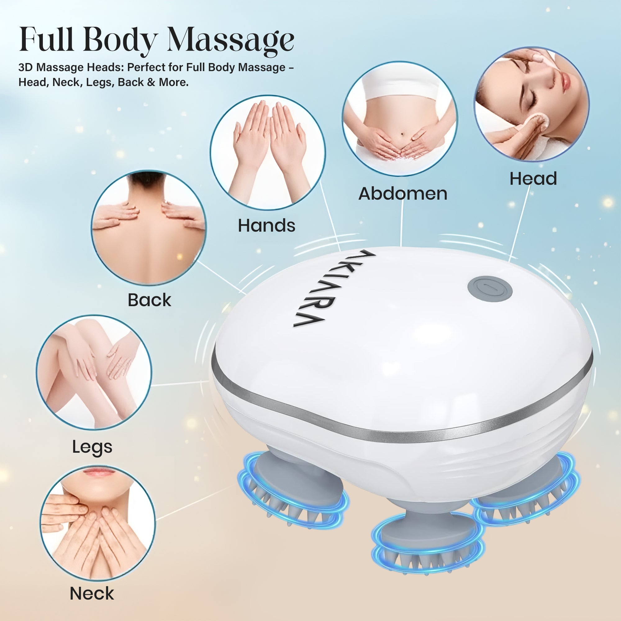 Akiara Smart Scalp Massager for Head, Hair & Body Relaxation | Electric Portable Waterproof Head Massager with 4 Kneading Nodes | Stress Relief, Blood Circulation & Hair Growth | USB Rechargeable
