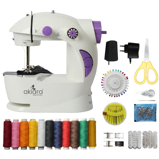 Akiara Mini Sewing Machine with Sewing Pouch – Portable Electric Stitching Machine with All-in-One Sewing Accessories Kit, Foot Pedal & AC/DC Adapter