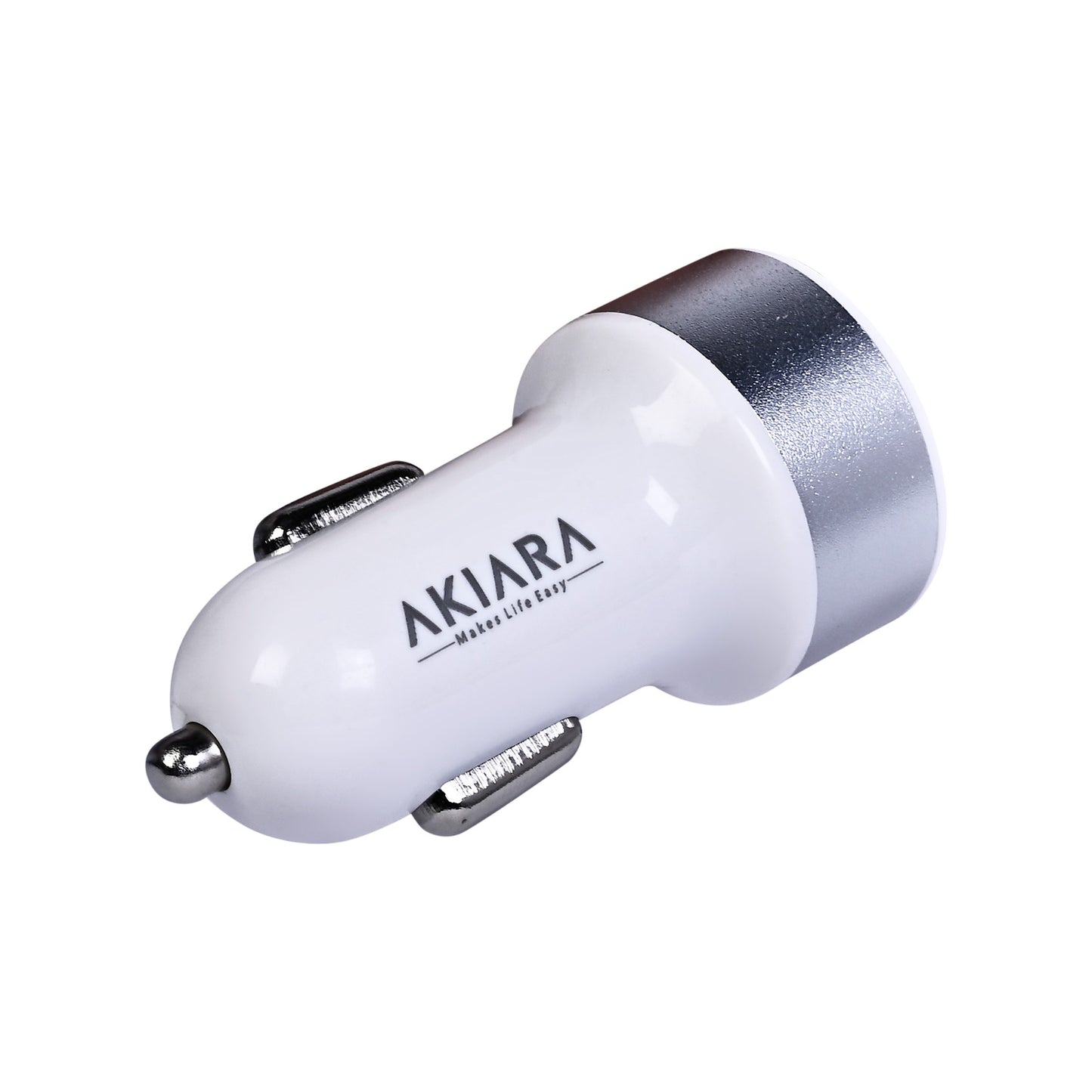 Akiara Car Charger with 10.5 Watts, Dual USB Ports, Compact Design, Built in Protections, Led Indicator, Included USB - Type-C Cable - Cellular Phones, White