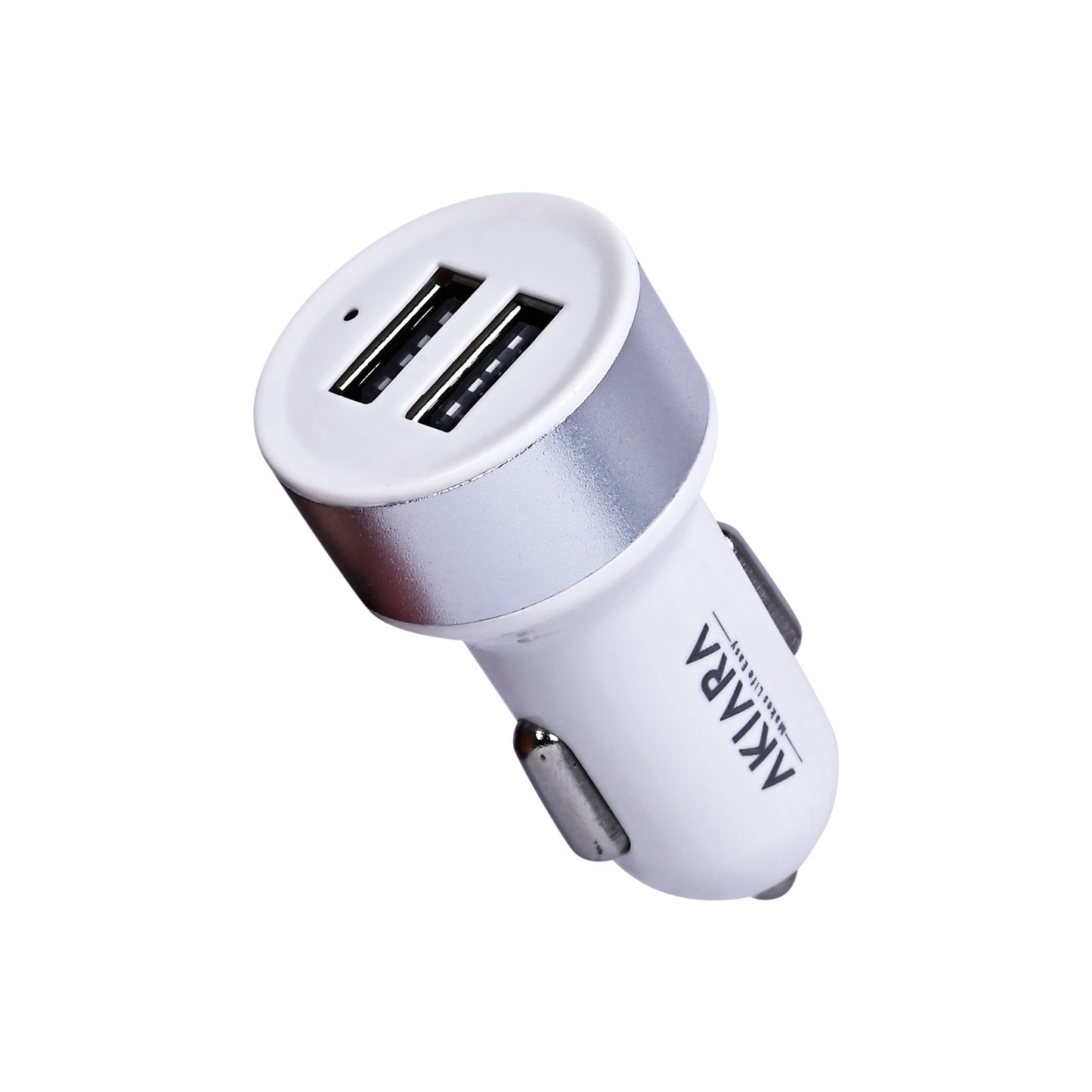 Akiara Car Charger with 10.5 Watts, Dual USB Ports, Compact Design, Built in Protections, Led Indicator, Included USB - Type-C Cable - Cellular Phones, White