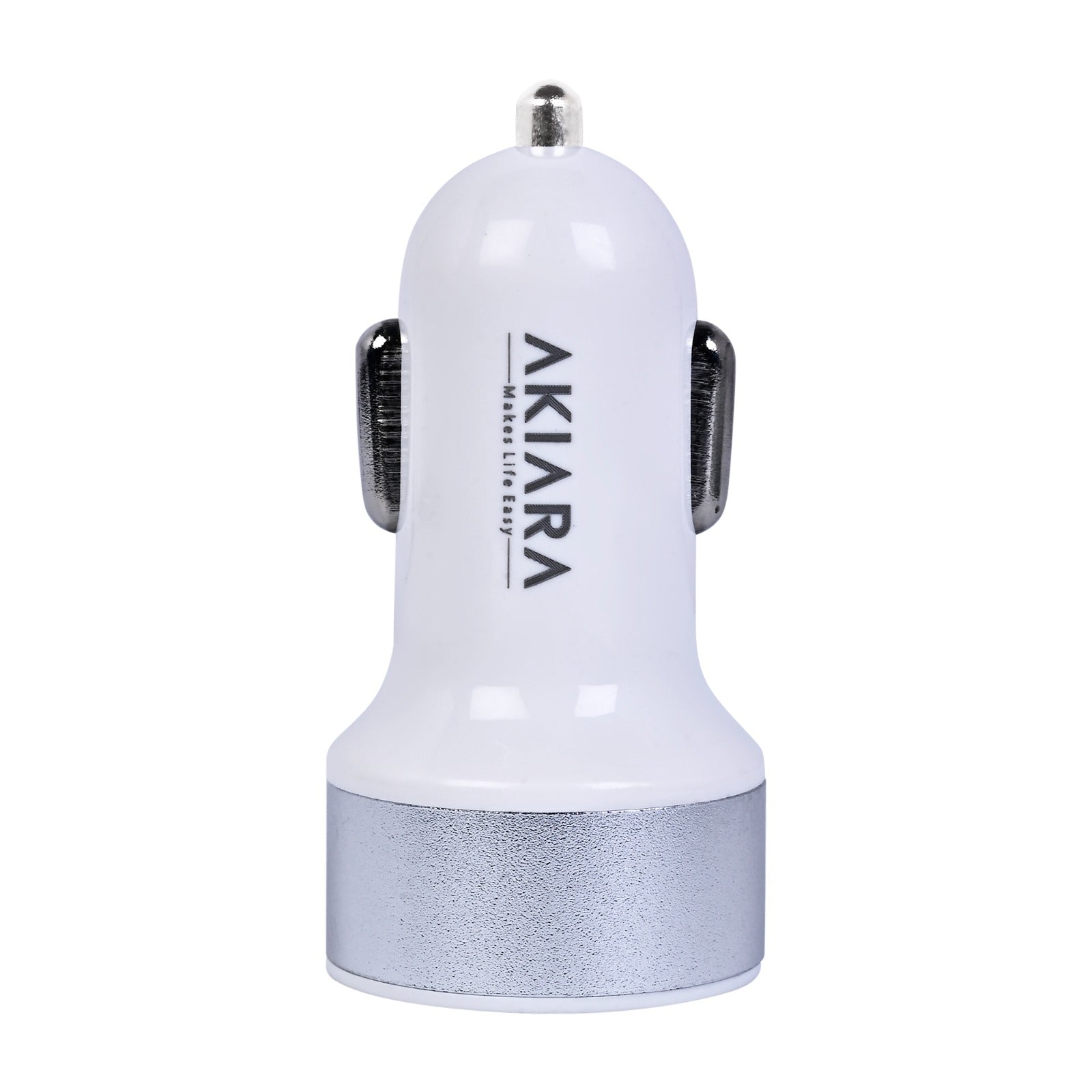 Akiara Car Charger with 10.5 Watts, Dual USB Ports, Compact Design, Built in Protections, Led Indicator, Included USB - Type-C Cable - Cellular Phones, White