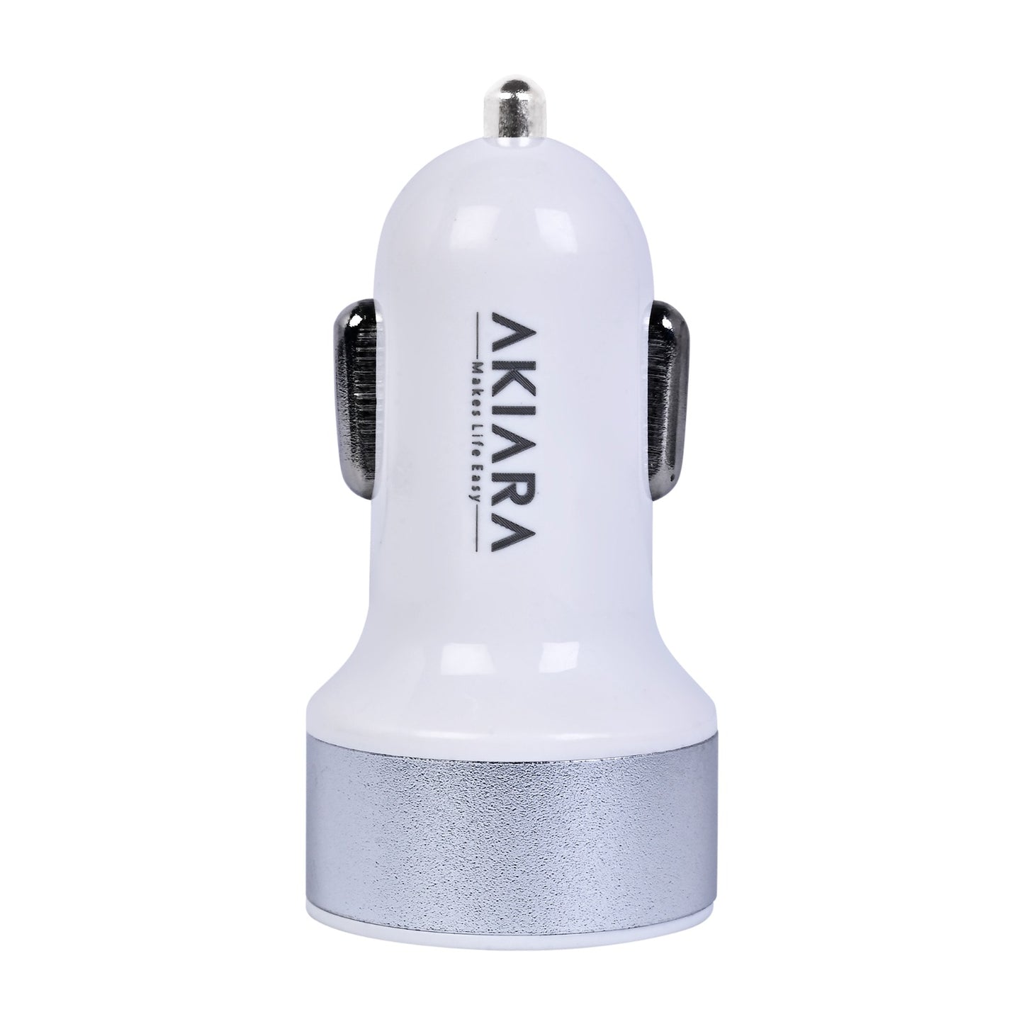 Akiara Car Charger with 10.5 Watts, Dual USB Ports, Compact Design, Built in Protections, Led Indicator, Included USB - Type-C Cable - Cellular Phones, White