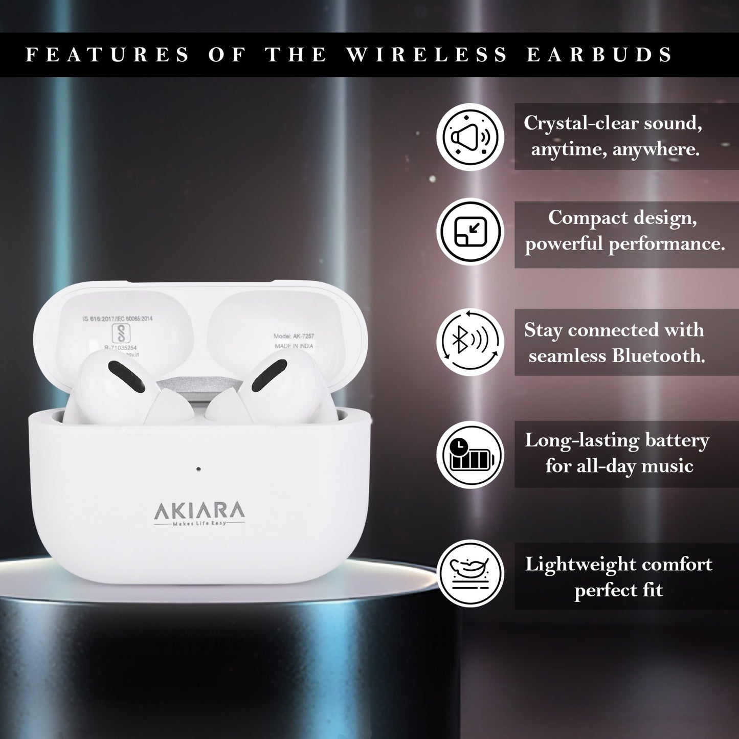 Akiara Wireless Earbuds Bluetooth 5.3 | ENC Noise Cancelling TWS Earphones with Mic | 40H Playtime, Fast Charging Case, Deep Bass, Touch Control, IPX5 Waterproof – White