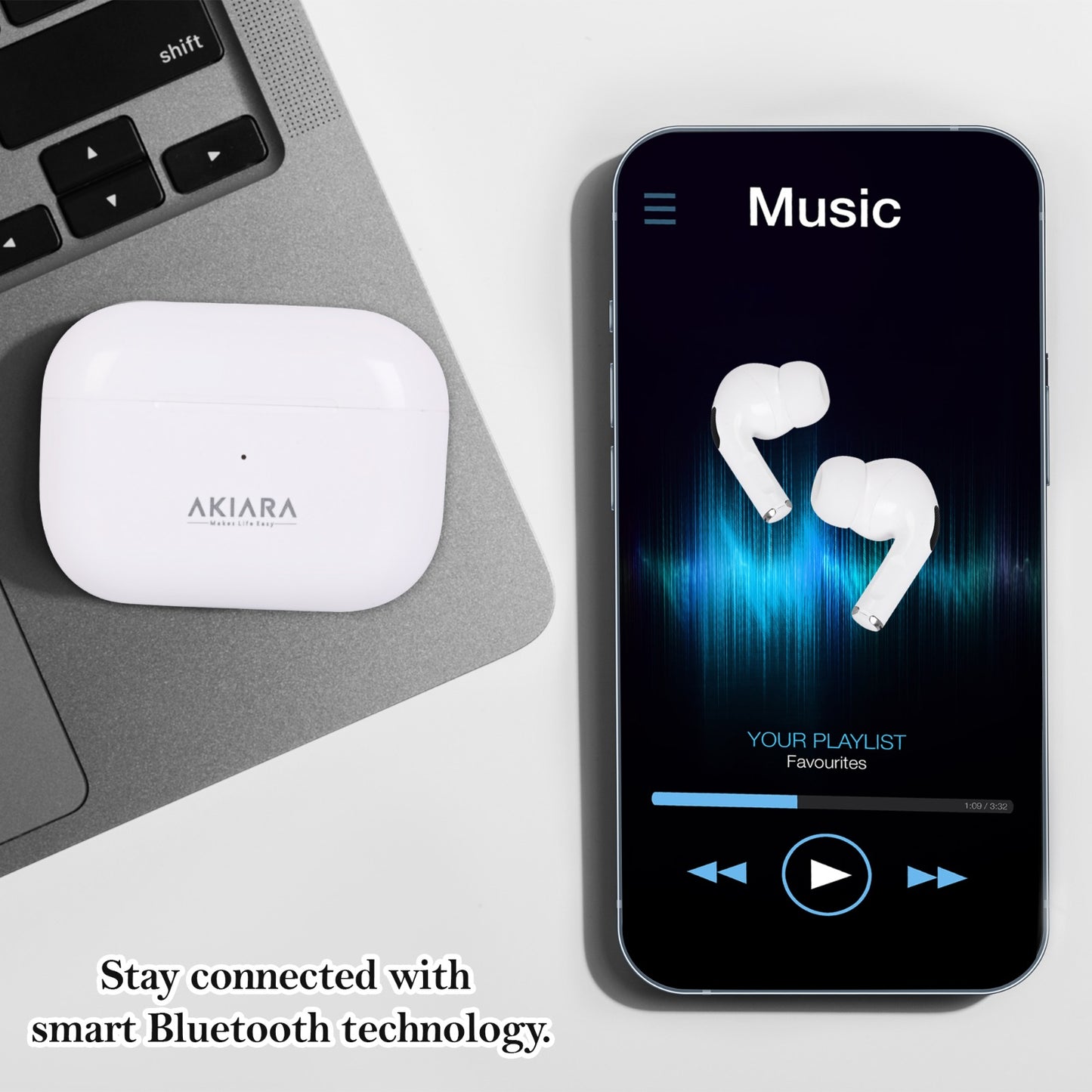 Akiara Wireless Earbuds Bluetooth 5.3 | ENC Noise Cancelling TWS Earphones with Mic | 40H Playtime, Fast Charging Case, Deep Bass, Touch Control, IPX5 Waterproof – White