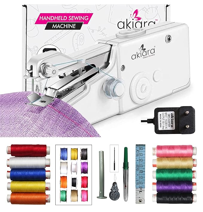 Akiara Handy Sewing Machine - Silai Machine with Multicolor Threads & Bobbin Set